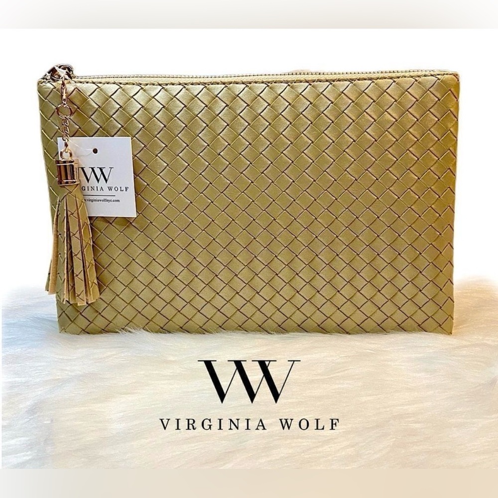 Chic and classy Virginia Wolf gold woven clutch - Picture 2 of 12